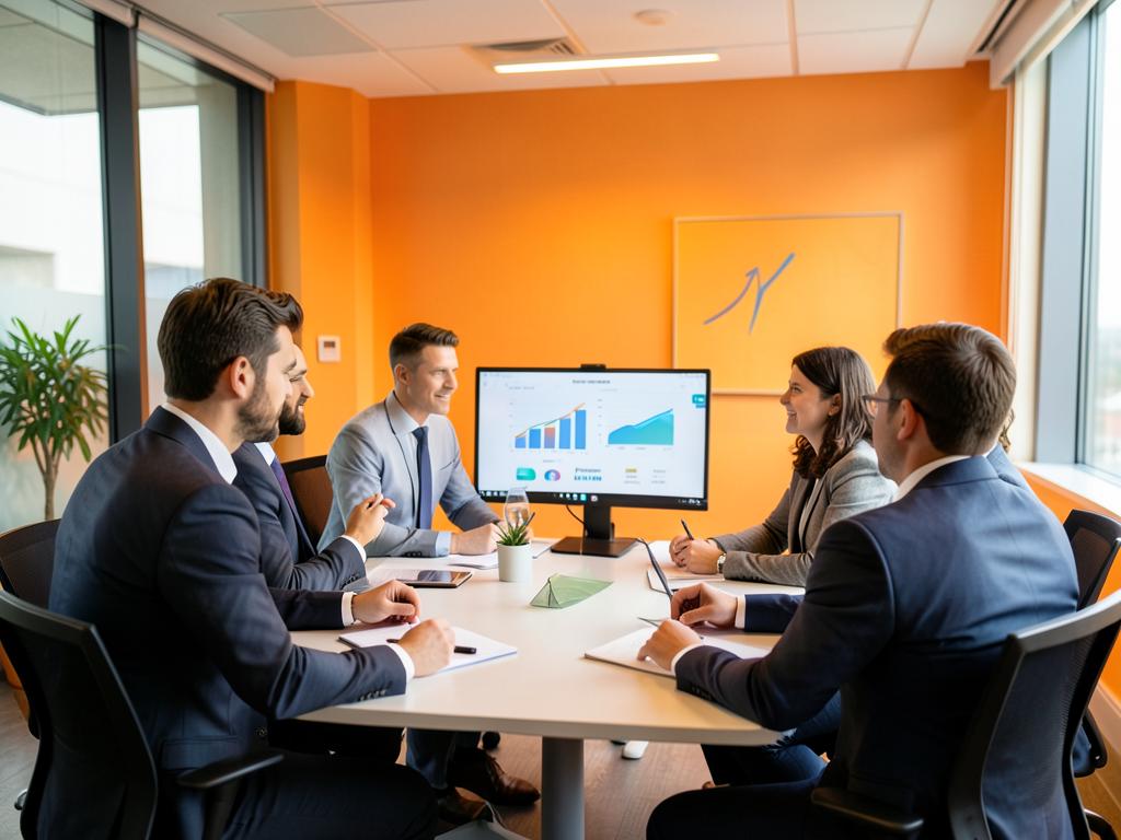 Sócios e gestores analisando indicadores da empresa em uma reunião